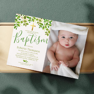 Baptism Botanical Christening Photo Invitation