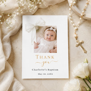 Baptism bow photo white girl thank you card