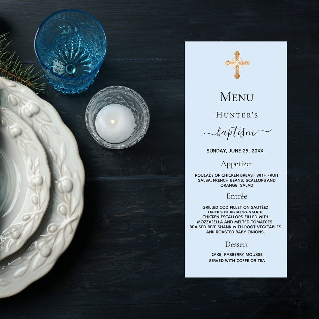 Baptism boy blue pastels menu card (Creator Uploaded)
