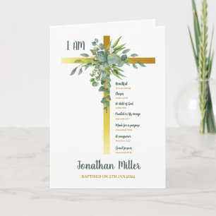 Baptism Boy Eucalyptus Leaves On Crucifix  Card