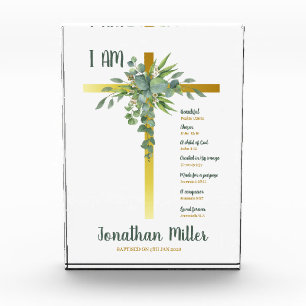 Baptism Boy Eucalyptus Leaves On Crucifix Photo Block