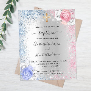 Baptism boy girl blue pink budget invitation flyer