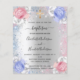 Baptism boy girl blue pink silver invitation
