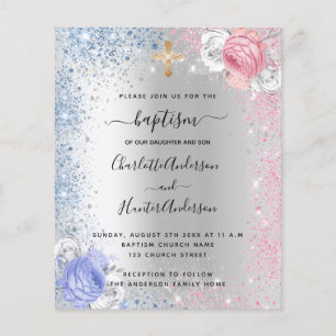 Baptism boy girl blue pink silver invitation