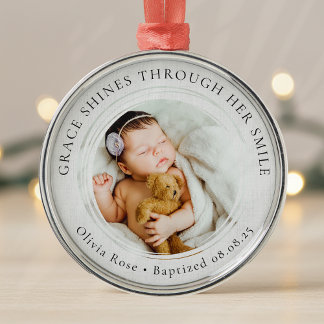 Baptism Boy Girl Phot Keepsake Grace Shines Metal Ornament