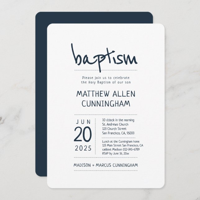 Baptism Boy | Modern + Simple Invitation (Front/Back)