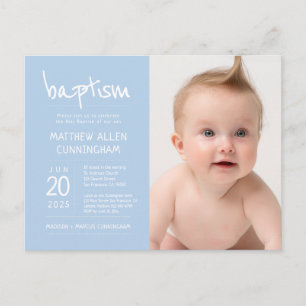Baptism Boy Modern + Simple Photo Invitation Postcard