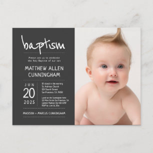 Baptism Boy Modern + Simple Photo Invitation Postcard