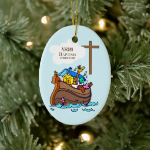Baptism Boy Noah's Ark, Cute Animals Personalised Ceramic Ornament