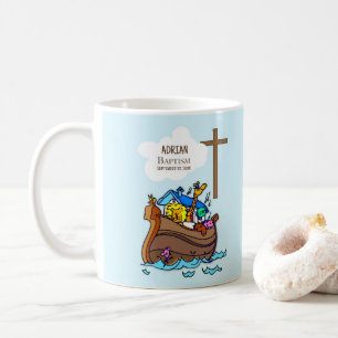 Baptism Boy Noah's Ark, Cute Animals Personalised Coffee Mug