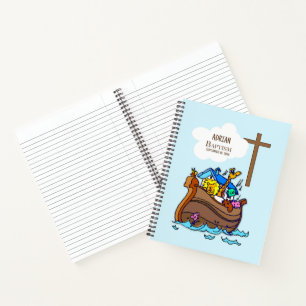 Baptism Boy Noah's Ark, Cute Animals Personalised Notebook
