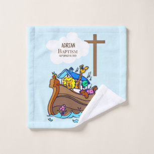 Baptism Boy Noah's Ark, Cute Animals Personalised Wash Cloth