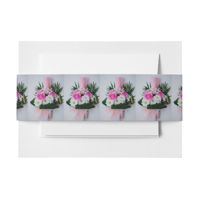 Baptism candle invitation belly band (Front Example)