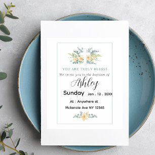 Baptism Card minimalist with Cross and Flowers