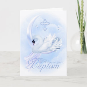 Baptism Card With Blue Swan