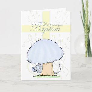 Baptism Card With Cross And Mouse