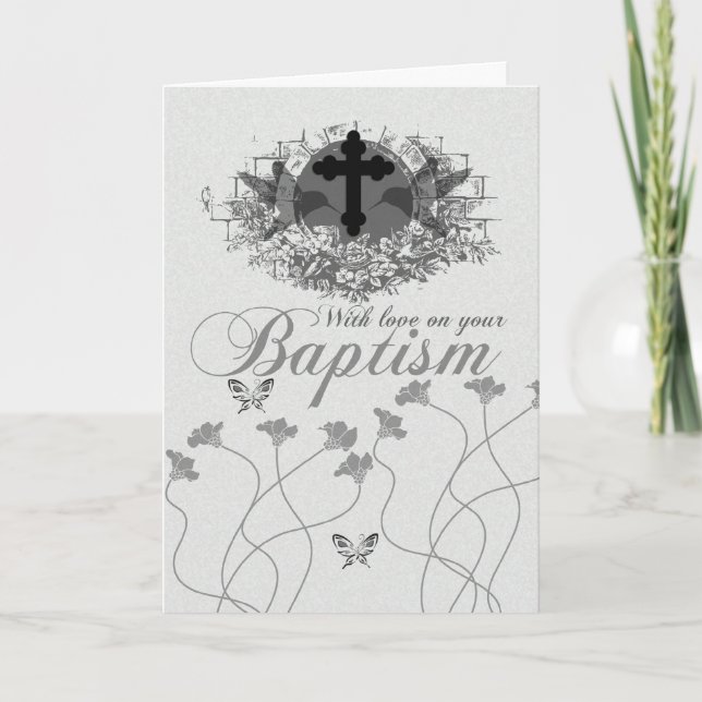 Baptism Card With Flowers And Humming Birds (Front)