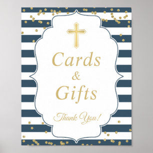 Baptism Cards & Gifts Navy Blue Gold Glitter Sign