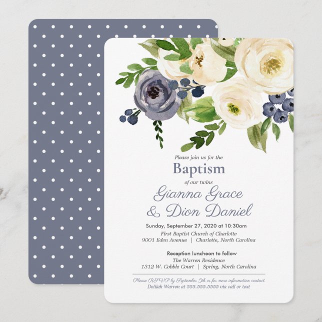Baptism Ceremony & Reception - Girl, Boy or Twins Invitation (Front/Back)