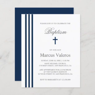BAPTISM Chic Vertical Striped Navy Blue Cross