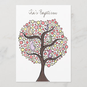Baptism Christening Bird Tree Custom Invitation