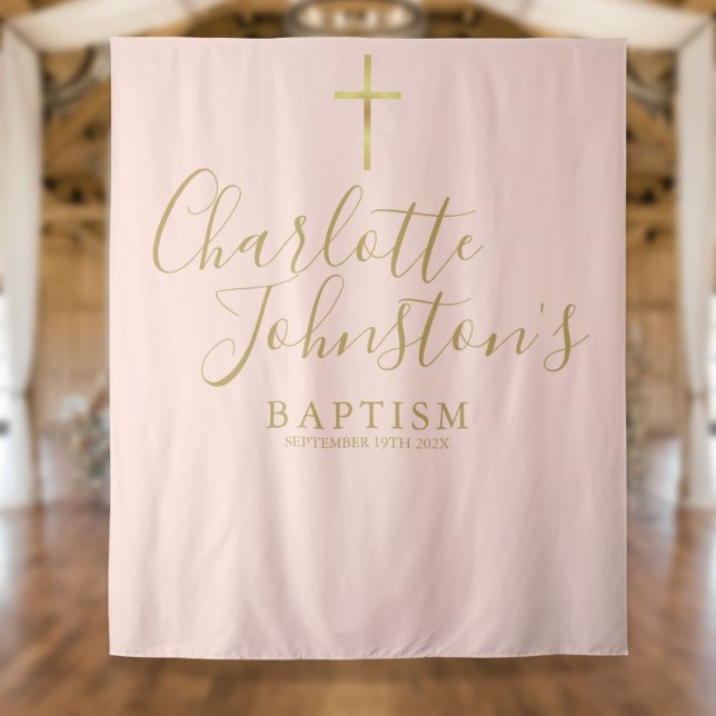 Baptism Christening Blush Pink Photo Backdrop Tapestry (Creator Uploaded)