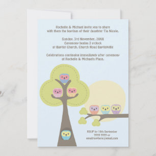 Baptism Christening Ceremony Cute Owls Invitation
