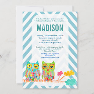 Baptism Christening Chevron Rainbow Owls Invite