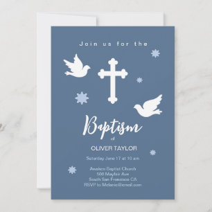 Baptism Christening Cross and Dove Invitation