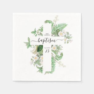 Baptism Christening Cross Greenery Gender Neutral Napkin