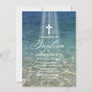 Baptism Christening Cross in Holy Light Beach Invitation