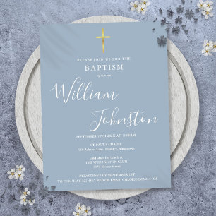 Baptism Christening Dusty Blue Invitation Postcard
