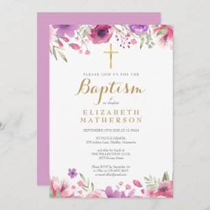 Baptism Christening Elegant Pink Rose Floral Invitation