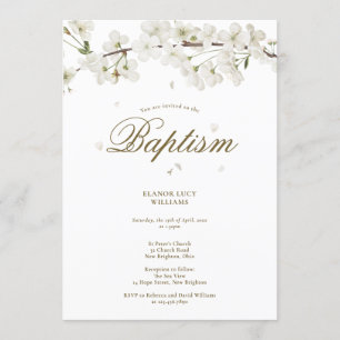 Baptism Christening Elegant White Blossom Floral  Invitation