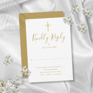 Baptism Christening First Holy Communion Gold RSVP Card