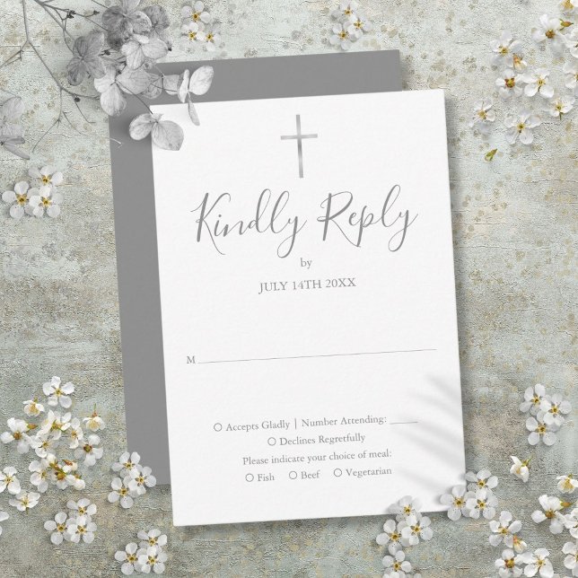 Baptism Christening First Holy Communion Silver RSVP Card (Baptism Christening First Holy Communion Silver RSVP Card)
