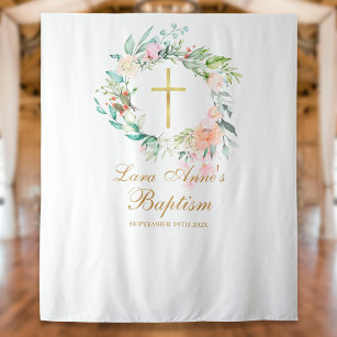 Baptism Christening Floral Garland Photo Booth Tapestry