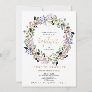 Baptism Christening Floral Lavender Garland Invitation