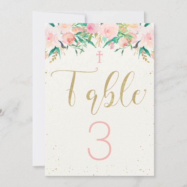 Baptism Christening Floral Table Card (Front)