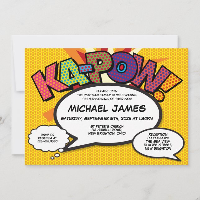 Baptism Christening Fun Modern Comic Book Invitation (Front)