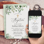 Baptism Christening | Greenery Eucalyptus Leaves Invitation<br><div class="desc">Celebrate your child's baptism with this elegant Greenery Eucalyptus Leaves Baptism Invitation. Featuring delicate greenery and eucalyptus leaves, this invitation is perfect for a modern and stylish baptism event. The natural design elements make it perfect for a baby boy or girl's baptism. Customize the invitation with your own details and...</div>