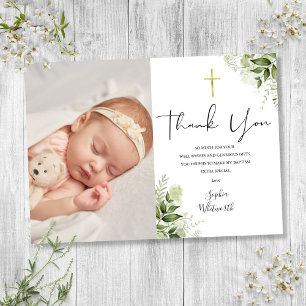 Baptism Christening Greenery Photo Script Thank You Card