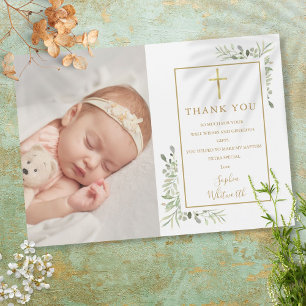 Baptism Christening Greenery Photo Thank You