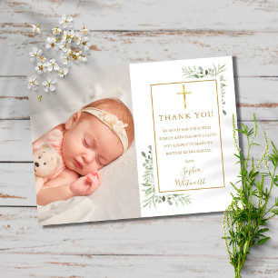 Baptism Christening Greenery Photo Thank You Postcard