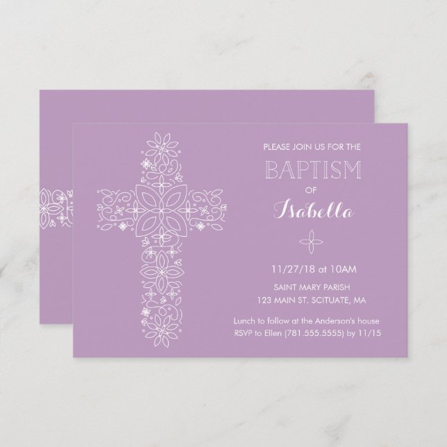 Baptism, Christening Invitation - Baby Girl (Front/Back)