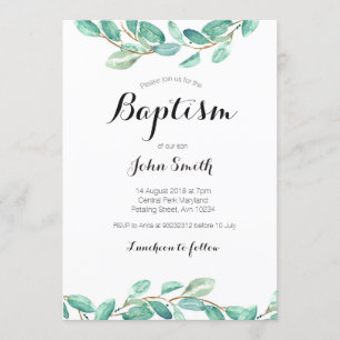 Baptism Christening Invitation Card Botanical