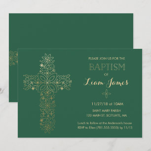 Baptism, Christening Invitation, Gold Cross Invite