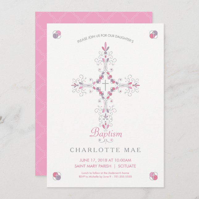 Baptism, Christening Invitation - Invite, Girl (Front/Back)