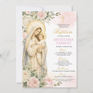 Baptism christening invitation mother mary