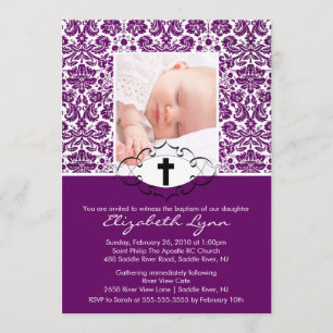 Baptism Christening Invitations Photo Purple Damas